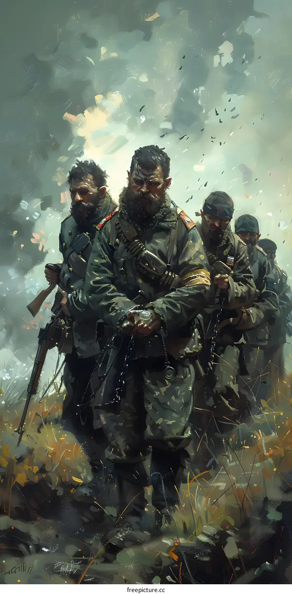 Four soldiers in the rain