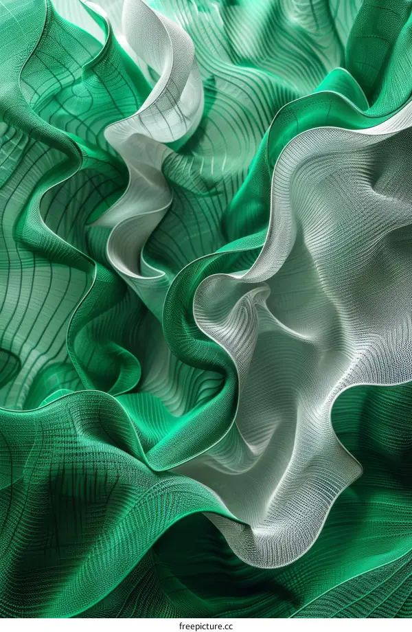 Vibrant Waves of Green and White Fabric