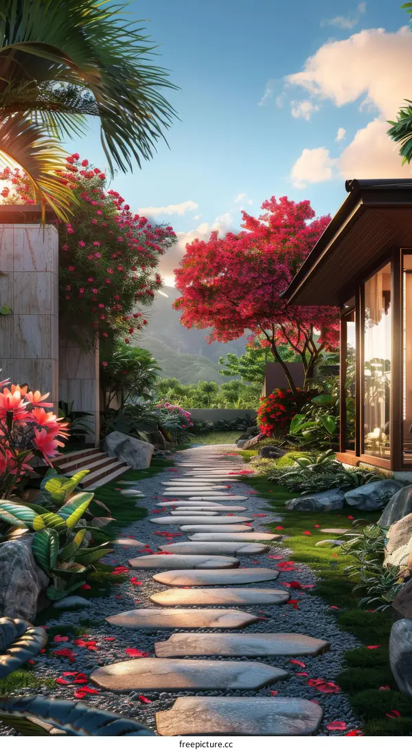 Beautiful Tropical Garden Pathway Illustration