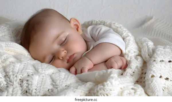 Sleeping Newborn Baby Wrapped in a White Blanket