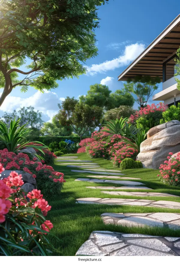 Stone Path through a Garden Oasis