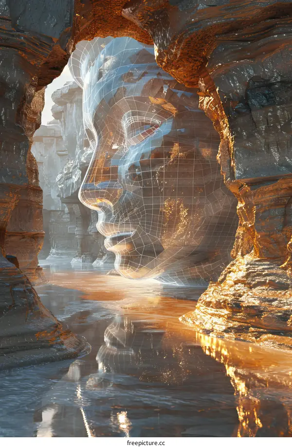 Abstract Digital Face Sculpture in a Canyon