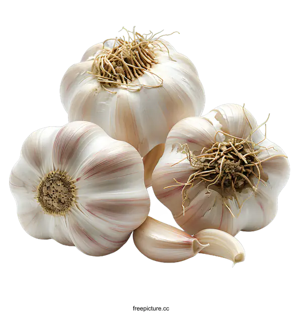 [Transparent Background PNG]Three Garlic Bulbs on White Background
