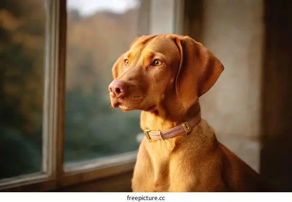 Dog by the Window in Golden Light