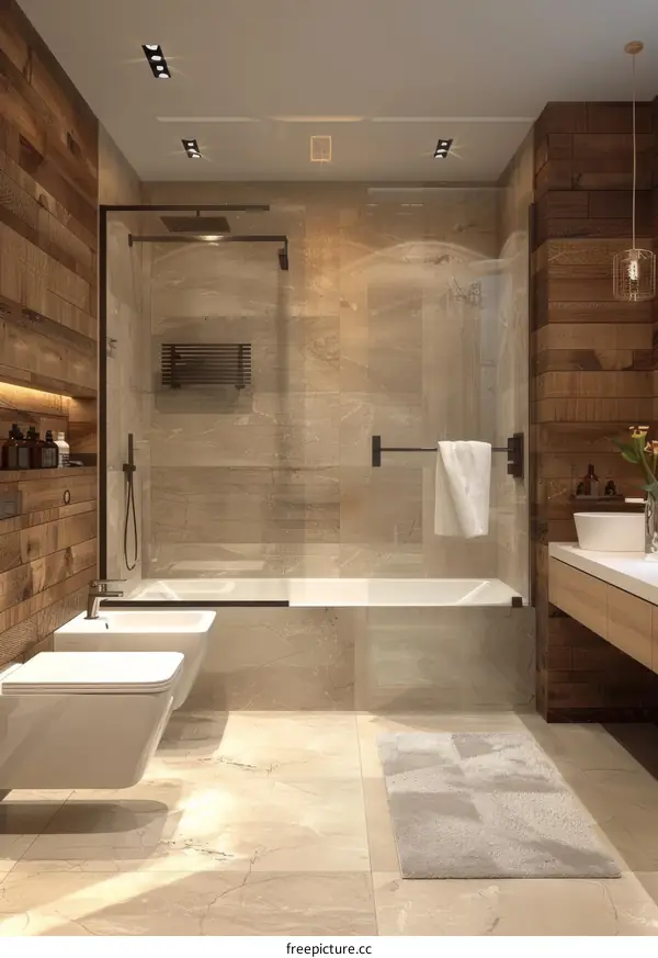 Modern Wooden-Trimmed Bathroom Design Interior