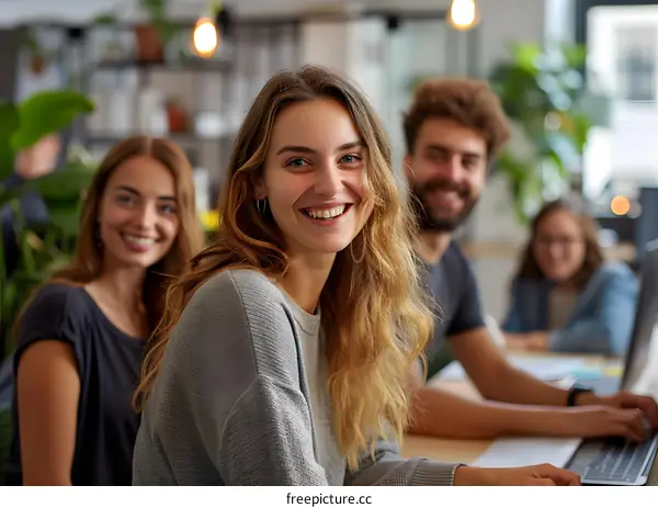 Happy Team of Professionals Working in a Modern Office