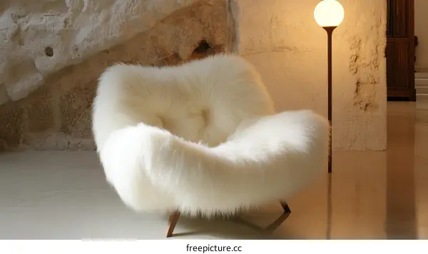 Elegant White Furry Armchair in Interior Setting