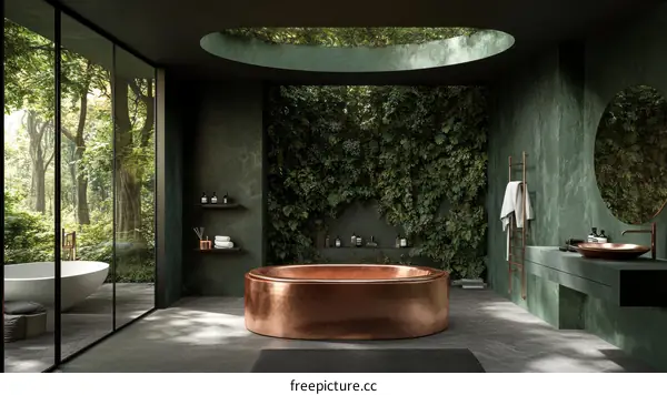 Modern Outdoor Spa Bathroom with Copper Tub