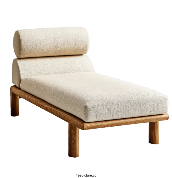 [Transparent Background PNG]Modern Wooden Daybed with Light Beige Fabric