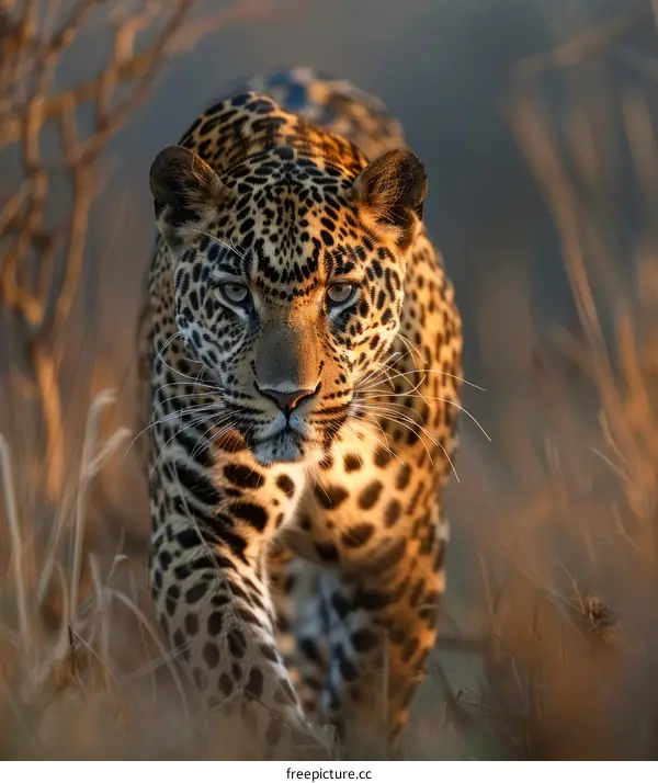 A Majestic Leopard Prowling Through the High Grass