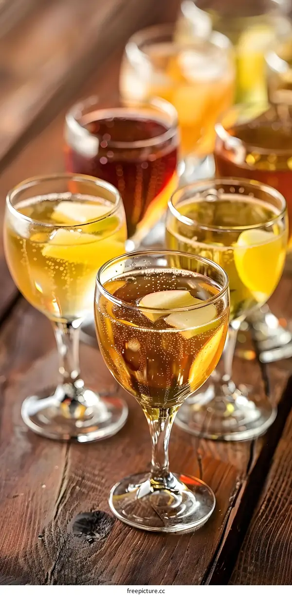 Glass of Sparkling Apple Cider with Apple Slices