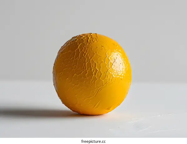 A yellow ball sits on a white surface