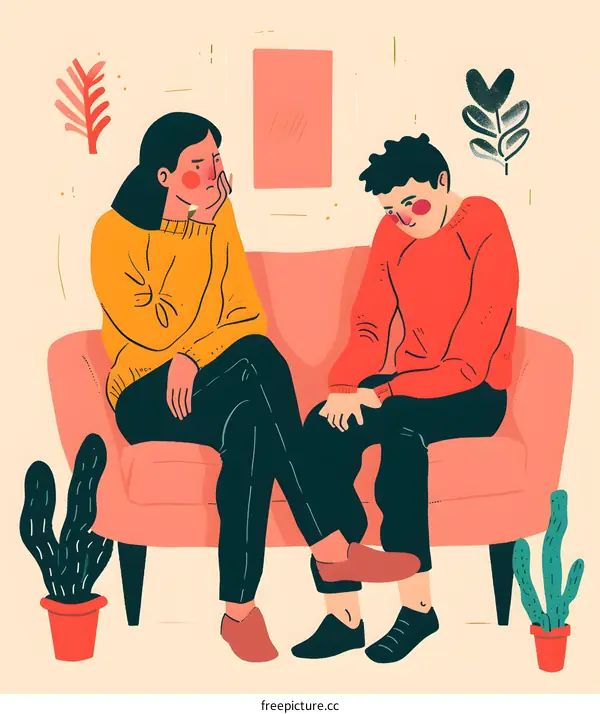 Couple Sitting On Couch Sadness Depression