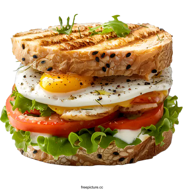 [Transparent Background PNG]Delicious Fried Egg Sandwich With Tomatoes And Lettuce