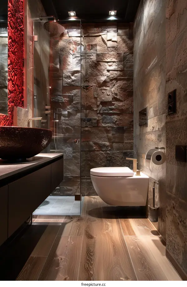Modern Luxury Bathroom with Stone Walls