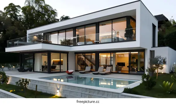 Modern Home with Swimming Pool and Large Windows