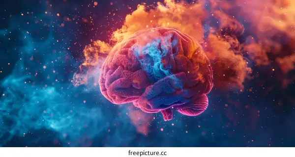 Abstract Digital Brain with Colorful Smoke
