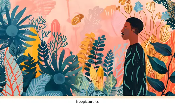 Man Standing in a Garden of Colorful Flowers