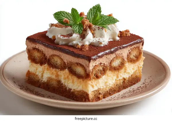Delicious Tiramisu Dessert Slice on Plate