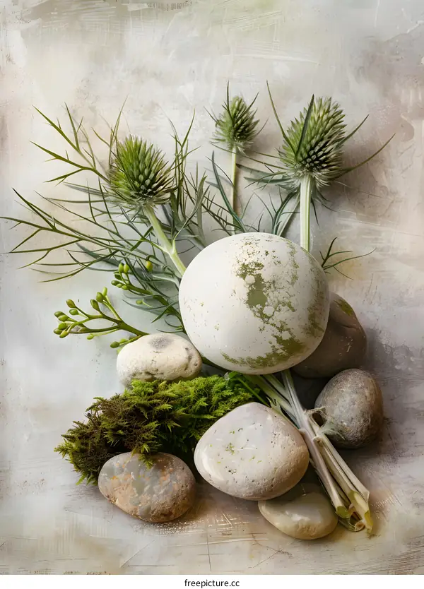 Stone and Green Plant Still Life