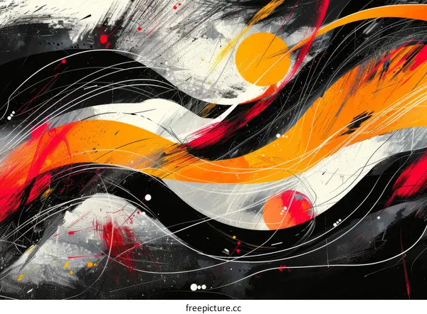 Colorful abstract painting with flowing lines and shapes