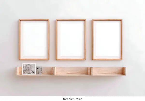 Wooden picture frames on a shelf mockup
