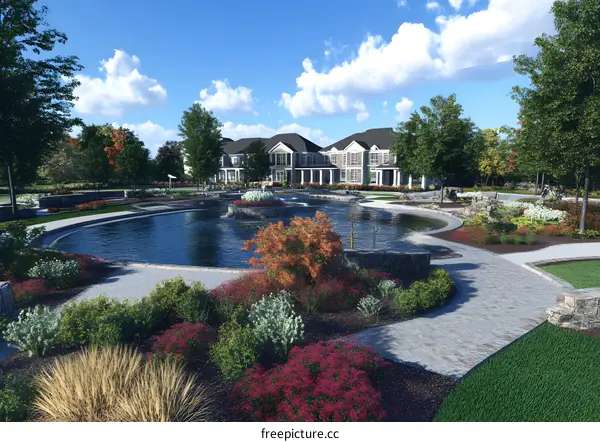 Peaceful Pond Surrounded by Greenery and Buildings