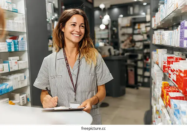 Pharmacy Staff Working at Counter