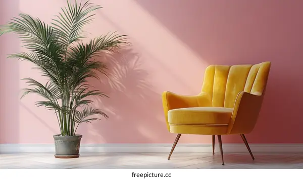 Stylish Mustard Yellow Armchair in a Pink Room