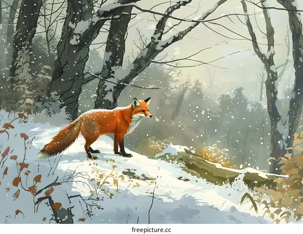 Red Fox in Snowy Winter Forest