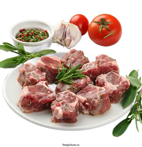 [Transparent Background PNG]Raw meat with spices and vegetables