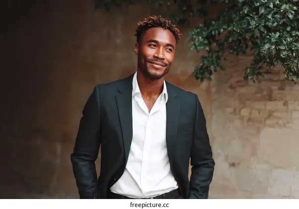 Stylish African American Man in a Business Suit Outdoors
