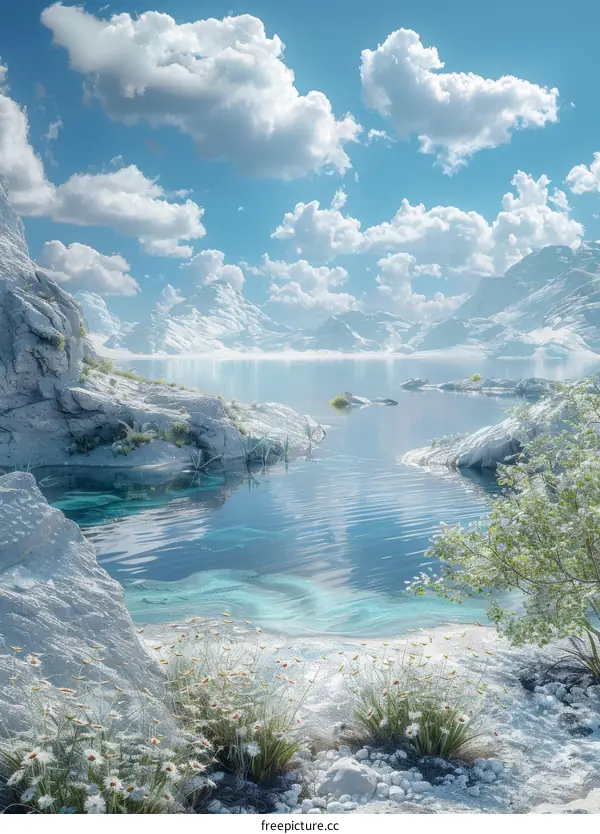 Fantasy Landscape with Majestic Mountains and a Crystal Clear Lake