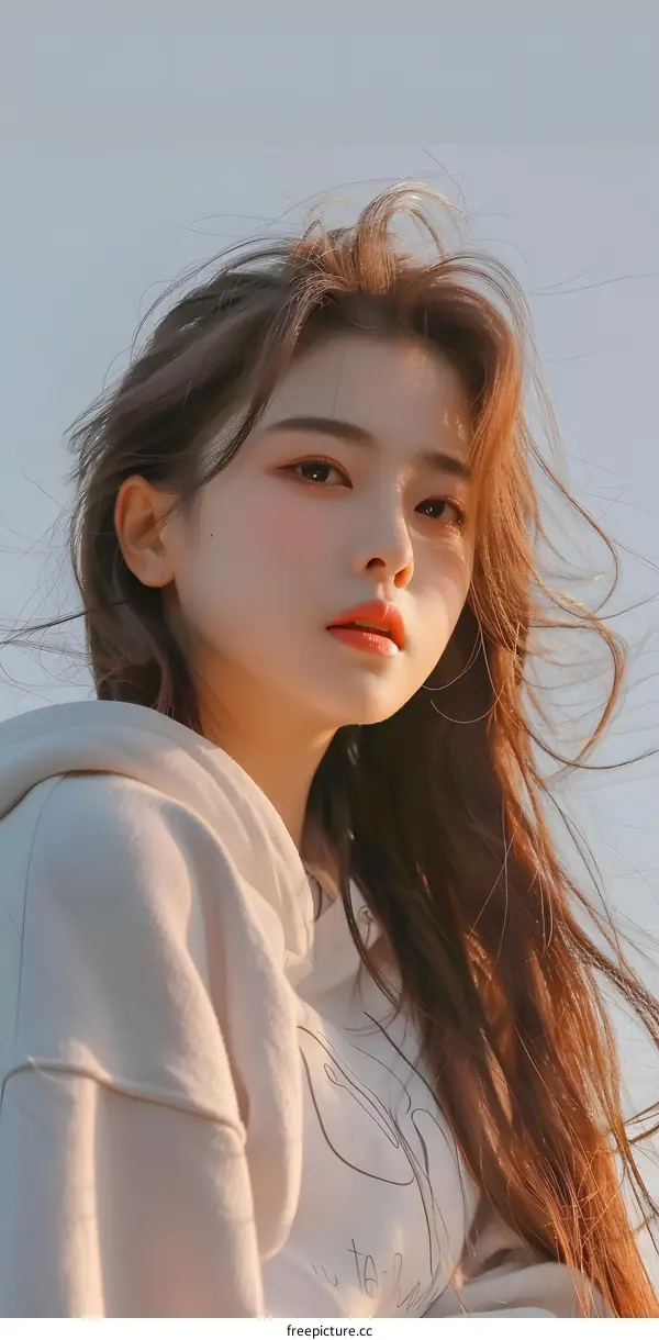 Portrait of a Young Woman with Long Brown Hair