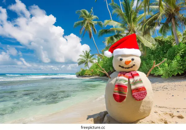 Sand Snowman on Tropical Beach