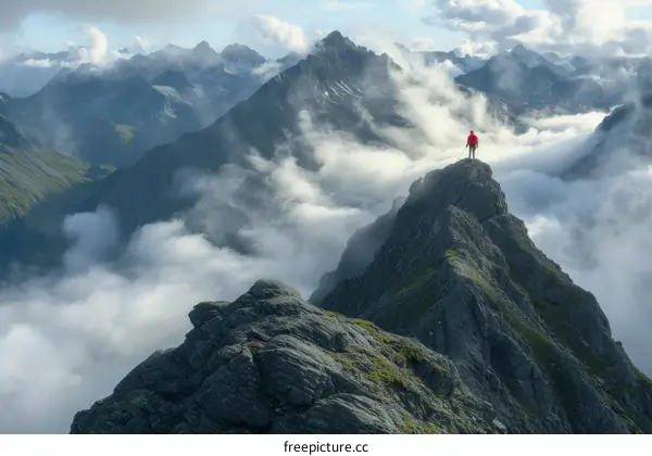 Man standing on top of a mountain