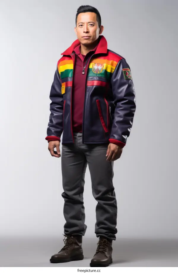 Bolivian man wearing a traditional Bolivian jacket
