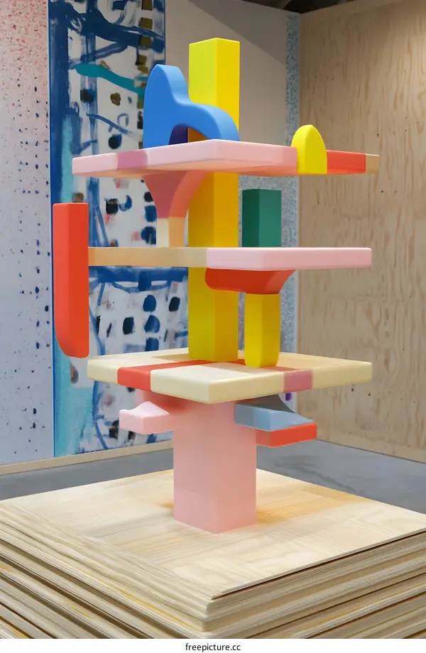 Abstract Sculpture Made with Colorful Geometric Shapes