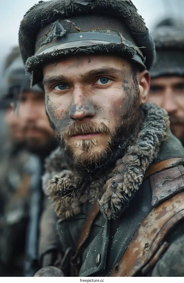 Portrait of a soldier in a fur hat
