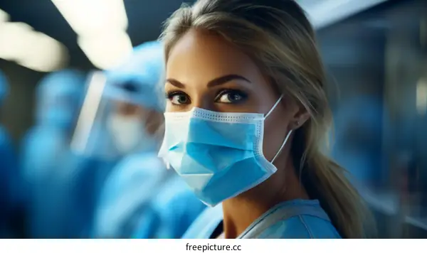 Portrait of a Confident Female Doctor or Nurse Wearing a Mask