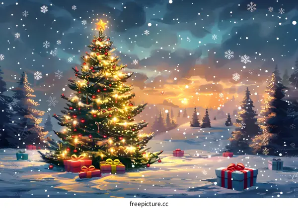 Christmas tree in the snow