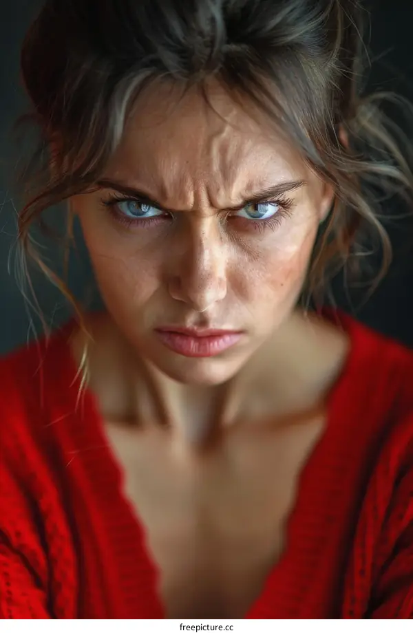 Closeup Portrait of a Woman with an Angry Expression