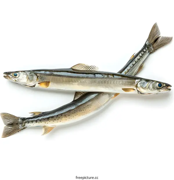 Two pond smelts on white background