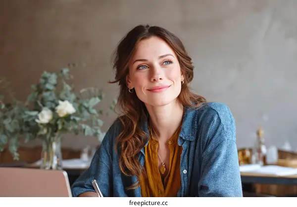 Smiling Woman in a Cafe Setting