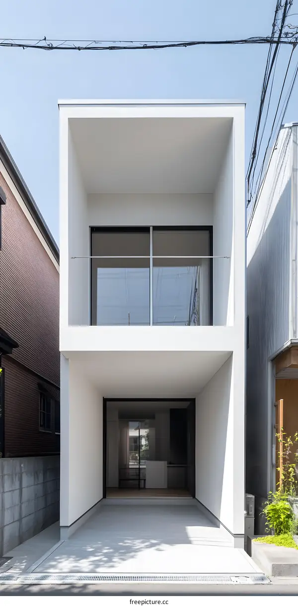 Modern Minimalist White House Facade With Balcony
