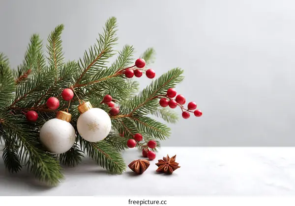 Christmas Decorations with Fir Branches and Berries