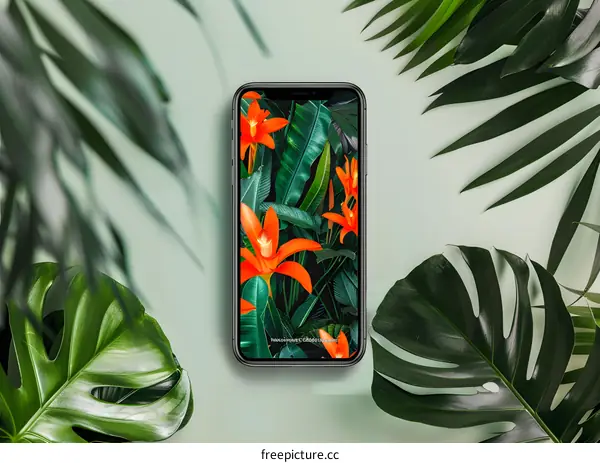 Tropical Flowers on a Smartphone Screen