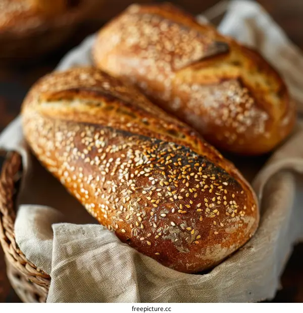 Artisan Sesame Seed Loaf in a Basket