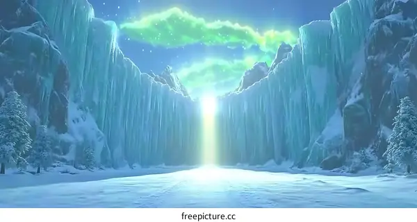 Frozen Landscape With Snow Covered Mountains And Aurora Borealis