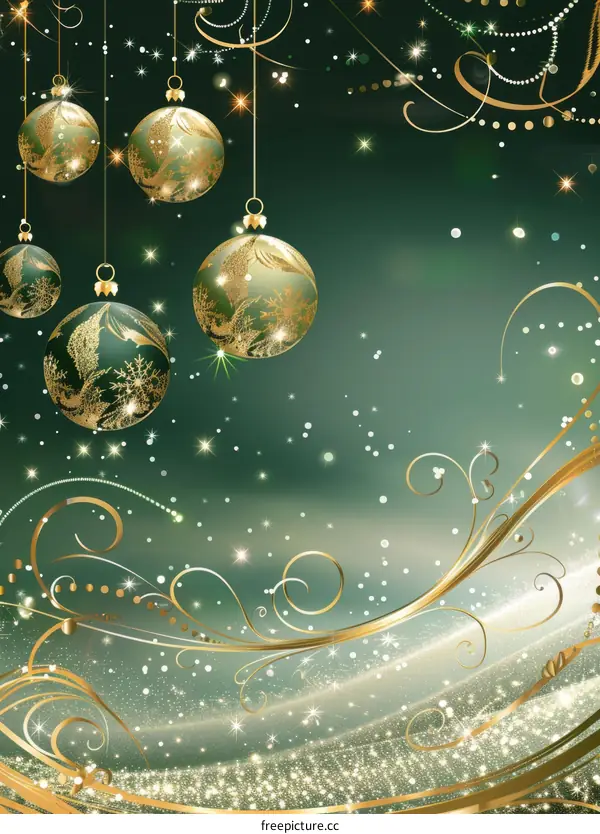 Colorful Christmas Tree Ornaments on Emerald Green Background